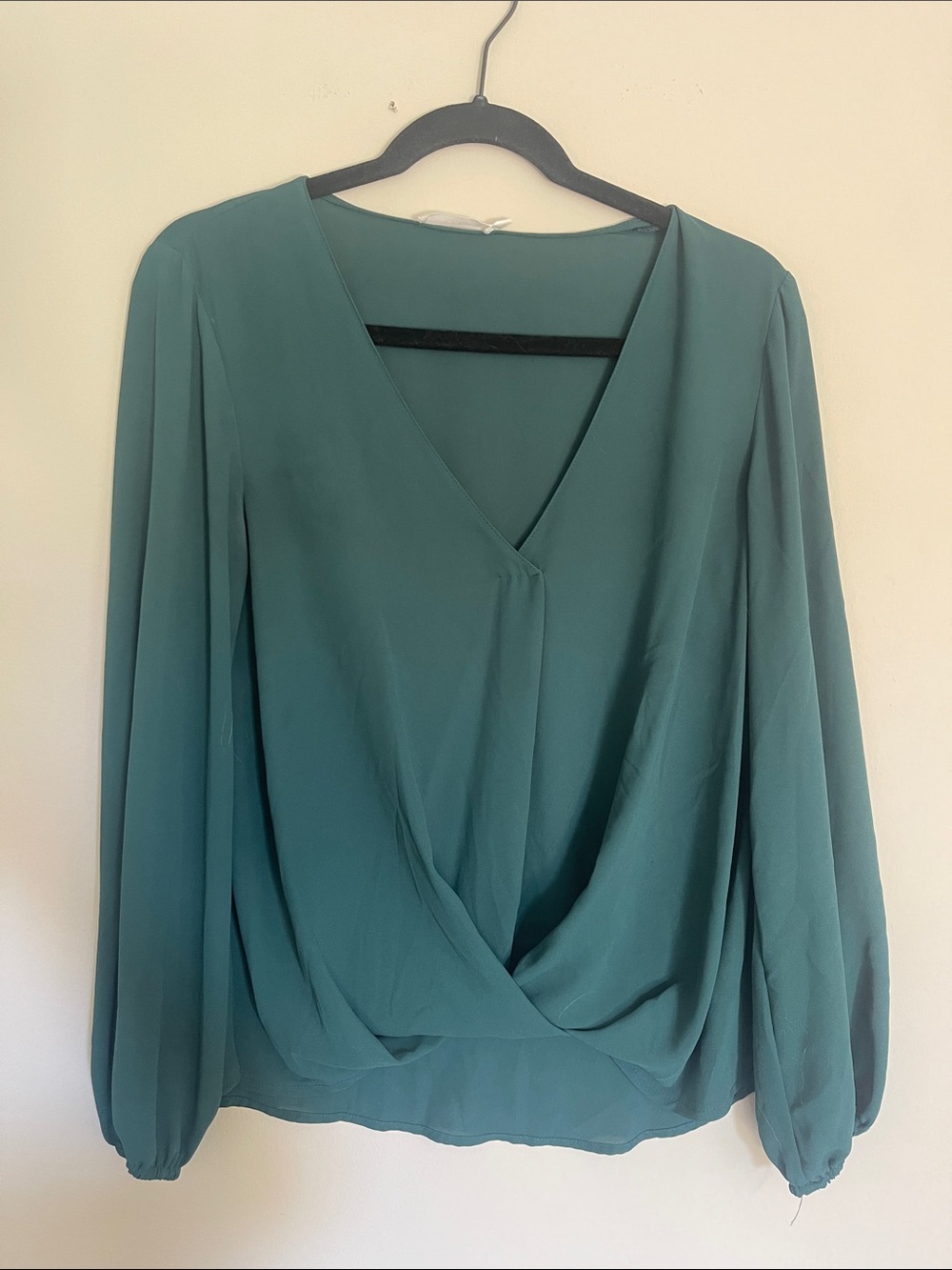 Lush Teal Draped Surplice Blouse